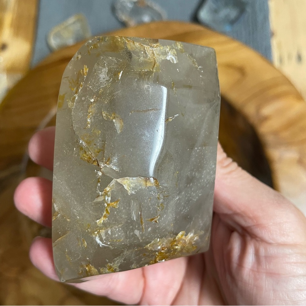 Large stunning smoky quartz golden healer polished Crystal Freeform decor - Picture 7 of 9
